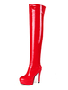Cuissardes belles à talons aigus en cuir verni style cuir verni Zip en peluche courte artificielle
