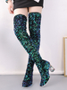 Cuissardes Bottes dhiver à paillettes à bout carré bleu vert pour femmes