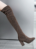 Cuissardes Bottes dhiver en tissu à paillettes marron café à bout rond pour femmes