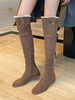 Cuissardes Bottes Femmes Hiver Plates à Cuir Synthétique en Crôute avec Fausse Fourrure à Zip Unicolore