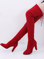 Cuissardes Bottes Femmes Hiver Talons Hautes Elastique à Cuir Synthétique en Crôute avec Bout Rond Unicolore