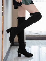 Cuissardes Bottes Femmes Hiver Talons Hautes Elastique à Lacets à Cuir Synthétique en Crôute avec Bout Rond Unicolore