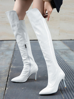 Cuissardes Bottes Femmes Hiver Talons Hautes Fins à Cuir Synthétique Vernis avec Bout Pointu Unicolore
