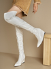 Cuissardes Bottes hautes blanches femme en cuir PU à talon compensé