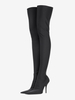 Cuissardes Bottes Hautes Élastiques Noires En Satin Femmes À Bout Pointu Talons Hauts