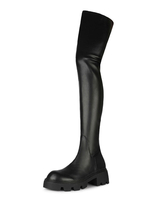 Cuissardes Bottes noires Synthétique bout rond en cuir Cuissardes pour les femmes