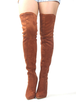 Cuissardes chic à talons aigus en nubuck unicolore élastique en lycra