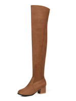 Cuissardes chic à talons épais en micro daim unicolore Zip avec zip en peluche courte artificielle