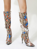 Cuissardes Colorées à Talons Hauts Femme à cuir Synthétique avec Imprimé animalier avec Bout Pointu Cuissardes Bottes Femme