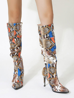 Cuissardes Colorées à Talons Hauts Femme à cuir Synthétique avec Imprimé animalier avec Bout Pointu Cuissardes Bottes Femme