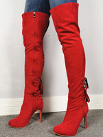 Cuissardes Cuissardes à bout pointu rouges et fermeture éclair à talons hauts