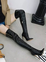 Cuissardes Cuissardes noires à bout pointu Bottes dhiver à talons hauts