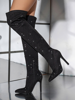 Cuissardes cuissardes noires pour femmes cuissardes en cuir suédé avec strass talon aiguille