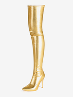 Cuissardes Dorées Pour Femmes Chaussures Bottes Élastiques À Bout Pointu Talon