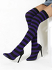 Cuissardes Elastiques Bicolores à Talons Hauts Femme avec Imprimé avec Bout Pointu Cuissardes Bottes Femme