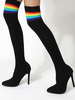 Cuissardes Elastiques Bicolores à Talons Hauts Fins Femme avec Imprimé avec Bout Pointu Cuissardes Femme