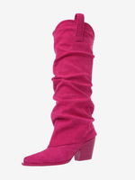 Cuissardes En Daim Femmes Bottes Hautes Au Genou À Bout Pointu À Talon Épais