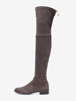 Cuissardes En Daim Femmes Bottes Plates Hautes Élastiques À Bout Rond