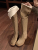 Cuissardes Femme Bottes Hautes Hiver Courtes En Peluche À Bout Rond En Daim Kaki