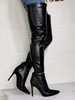 Cuissardes femme en cuir synthétique noir bout pointu à talons haut à zip cuissardes sexy
