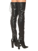 Cuissardes femme en cuir synthétique noir bout pointu à talons haut carré cuissardes sexy à zip