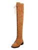 Cuissardes femme en daim Bottes au dessus du genou bout rond marron à lacets
