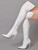 Cuissardes Femme Talon Haut Bottes Au-dessus de Genou Blanc Bout Pointu à Zip