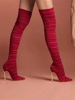 Cuissardes femme talon haut bout pointu en coton polyester