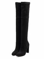 Cuissardes Femmes à Talons Hautes Hivers à Cuir Synthétique en Crôute avec Bout Rond à Lacets Unicolore Sexy