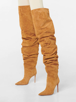 Cuissardes Femmes Bout Pointu Talon Aiguille Suède Cuir
