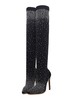 Cuissardes Femmes haut talon noir bout pointu strass 2021 Bottes