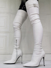 Cuissardes Femmes Hiver Plates Elastique à Cuir Synthétique avec Bout Pointu Unicolore Sexy Blanc Décors avec Boucles