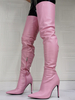 Cuissardes Femmes Hiver Plates Elastique à Cuir Synthétique avec Bout Pointu Unicolore Sexy Rosé