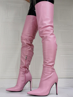 Cuissardes Femmes Hiver Plates Elastique à Cuir Synthétique avec Bout Pointu Unicolore Sexy Rosé