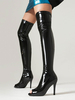 Cuissardes Femmes Rouges Sexy Bout Découpé Bottes Chaussures En Cuir PU Talon Aiguille