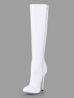 Cuissardes Hautes Femme Hiver à Talons Hautes Fins en Cuir Synthétique Vernies avec Bout Rond Unicolore Cuissardes Bottes Femme