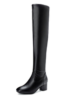Cuissardes Hautes Femme Hiver à Talons Mi-haut en Cuir Synthétique avec Bout Carré Unicolore Cuissardes Bottes Femme