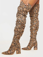 Cuissardes Marrons Vernies à Talons Hauts Femme à Cuir Synthétique avec Bout Pointu avec Imprimé animalier Cuissardes Bottes Femme