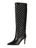 Cuissardes noir Synthétique cuir bout pointu talon aiguille femme Bottes Longueur du genou
