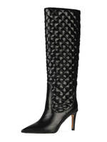 Cuissardes noir Synthétique cuir bout pointu talon aiguille femme Bottes Longueur du genou
