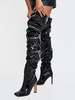 Cuissardes Noir Vernies à Talons Hauts Femme à Cuir Synthétique avec Bout Carré Cuissardes Bottes Femme