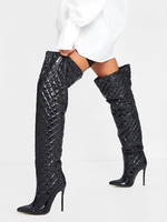 Cuissardes Noir Vernies à Talons Hauts Femme à Cuir Synthétique avec Bout Pointu avec Imprimé animalier Cuissardes Bottes Femme