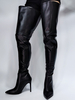 Cuissardes Noir Vernies à Talons Hauts Femme avec Bout Pointu à Cuir Synthétique Unicolore Sexy Cuissardes Bottes Femme