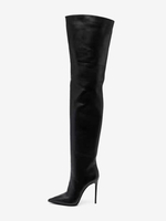 Cuissardes Noires À Bout Pointu À Talons Hauts Bottes Sexy Femme