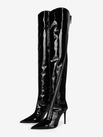 Cuissardes noires hautes au genou bottes à talons hauts à bout pointu à fermeture éclair