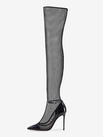 Cuissardes Noires Transparentes En PU Femmes Bout Pointu Bottes Hautes Talon Aiguille