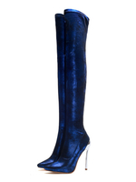 Cuissardes Paillettes Bout pointu bleu Talon aiguille Cuissardes