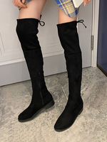 Cuissardes pour femmes bout rond talon épais dessus en micro-daim