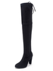 Cuissardes pour femmes à talons épais en micro suède; cuissardes noires