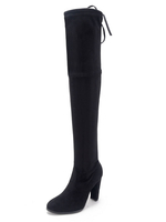 Cuissardes pour femmes à talons épais en micro suède; cuissardes noires